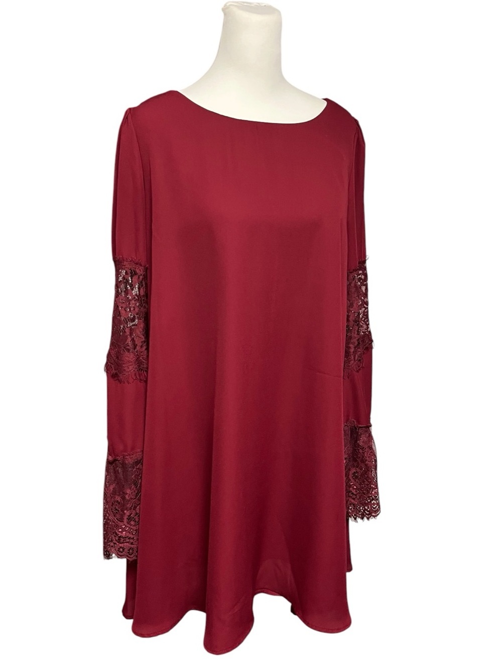 Altar'd State Burgundy Lace Bell Sleeve Boho Dress Size Small